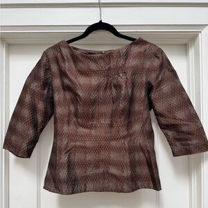 Brown Fitted Pleated Blouse